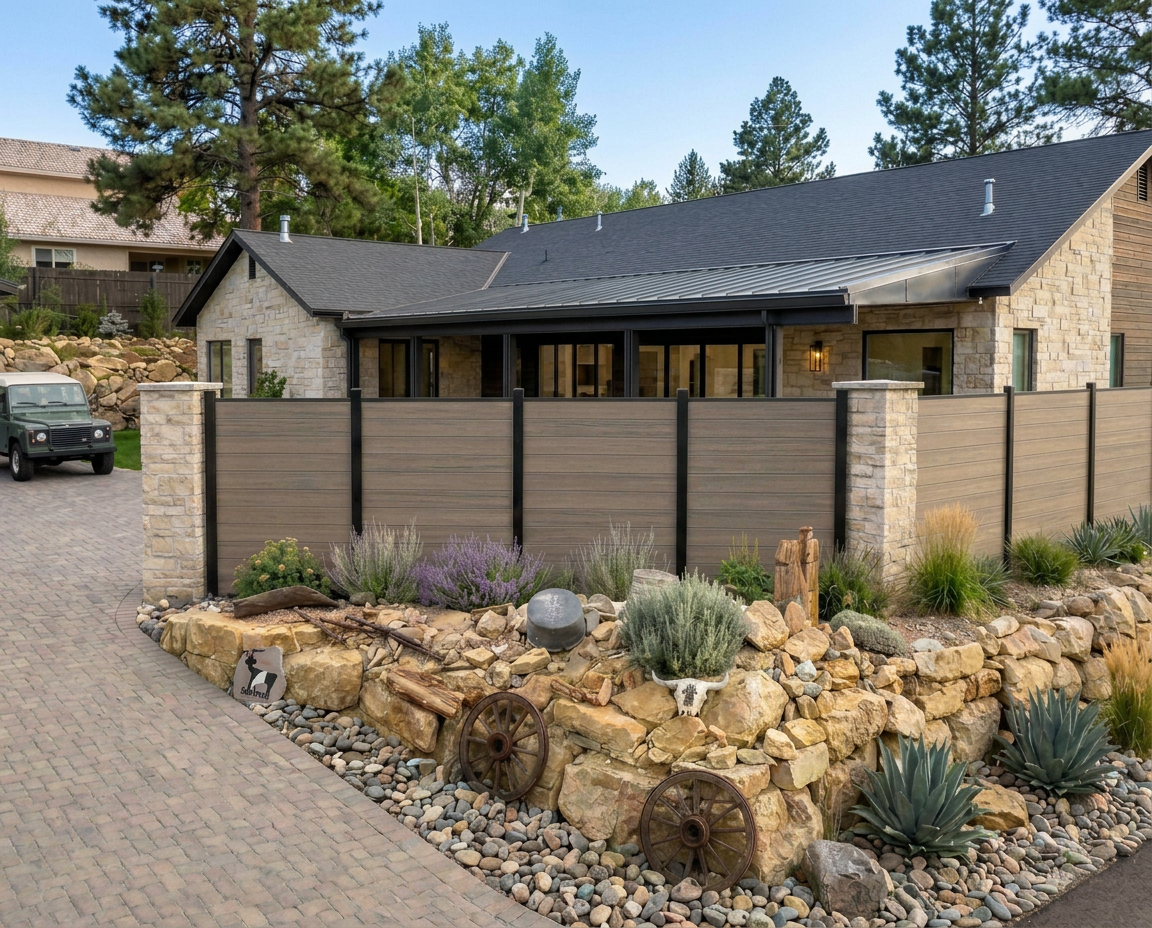 Mesa Taupe Garden Retreat Compoxen composite fence installation